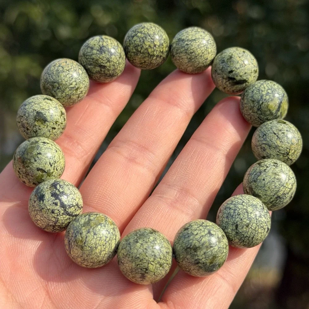 15mm chunky stretchable green Medicine King‎ Stone bracelet 1119